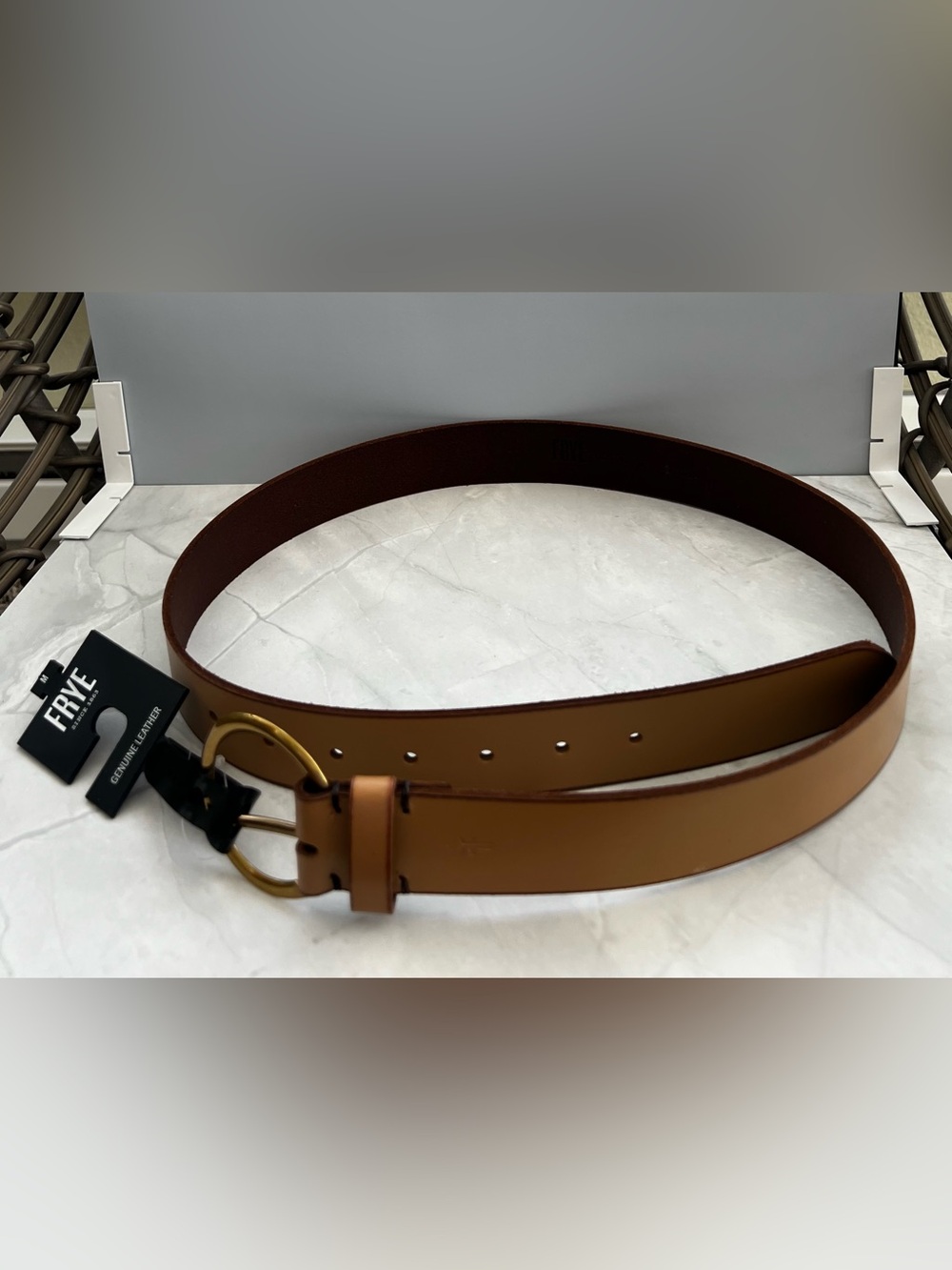 New Frye Belt Tan Size M Gold Tone Flat Leather Belt Bohemian Boho Minimalist